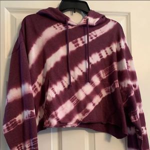 SO Lounge Life Junior Girls Cropped Hooded Sweatshirt Purple Tie Dye Siz…